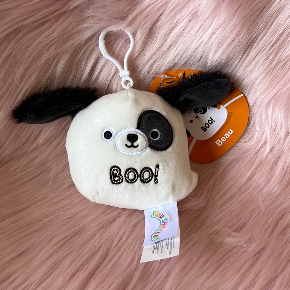 NWT 3” Beau the Ghost Dog Squishmallow Clip — Halloween Collection